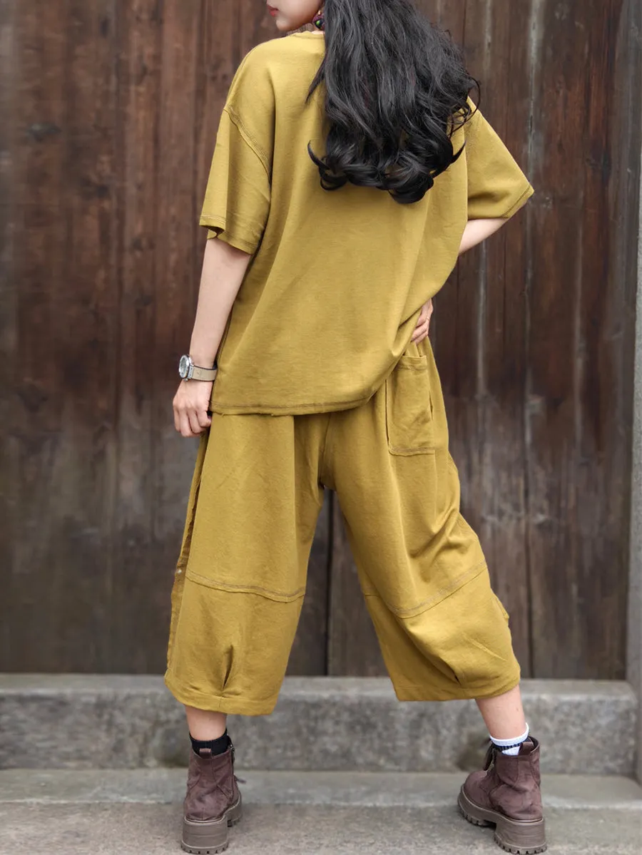 Plus Size Women Casual Summer Solid 100%Cotton Suits PA1011