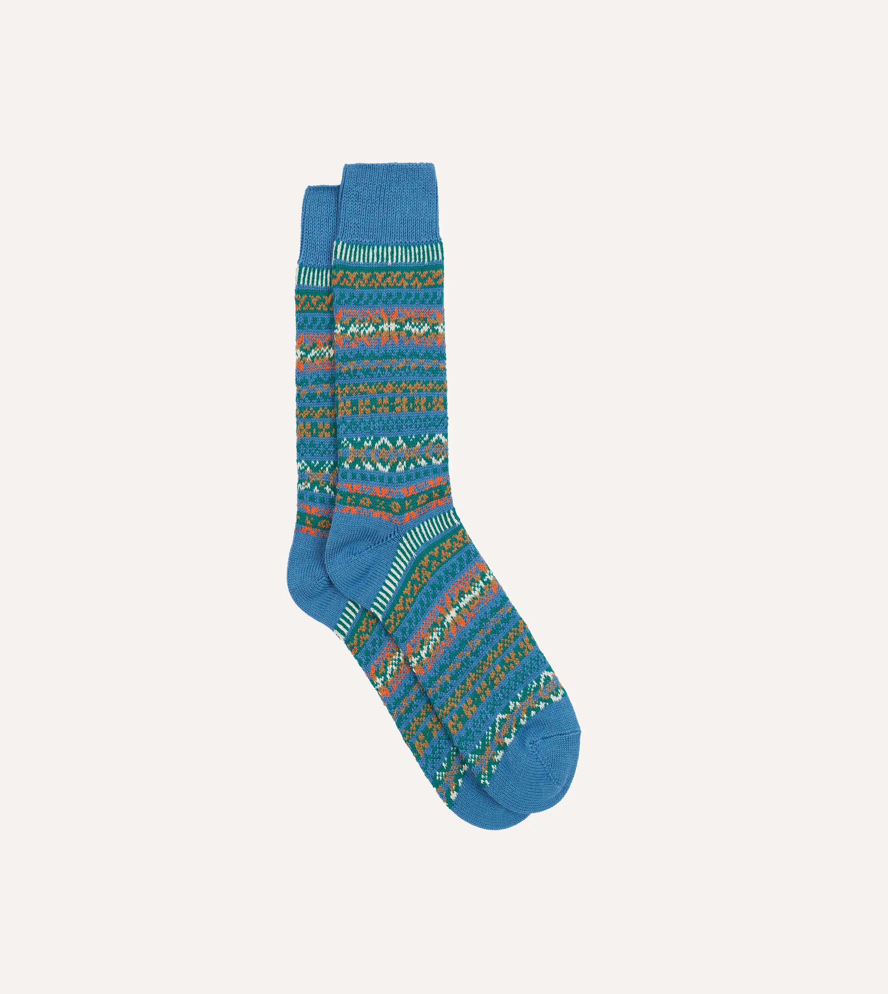 RoToTo Blue Cotton Fair Isle Socks