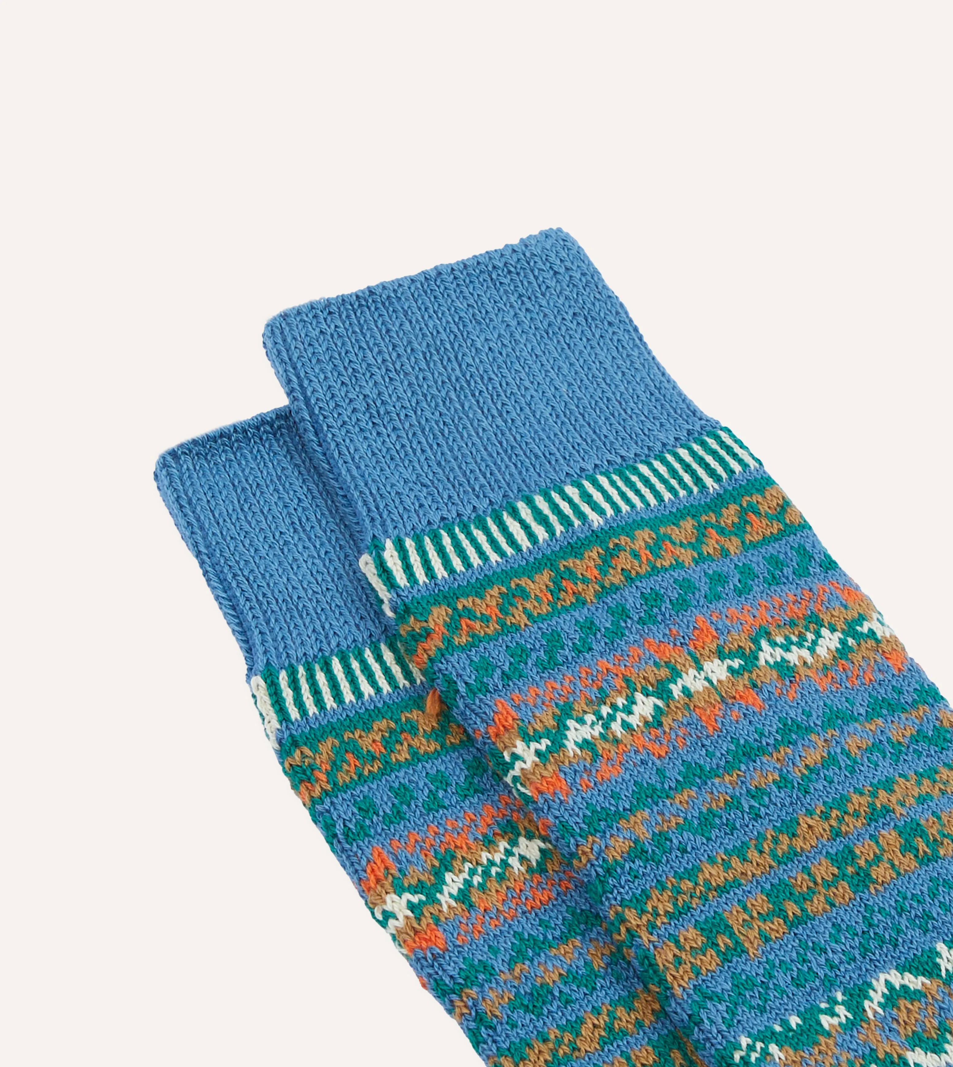 RoToTo Blue Cotton Fair Isle Socks