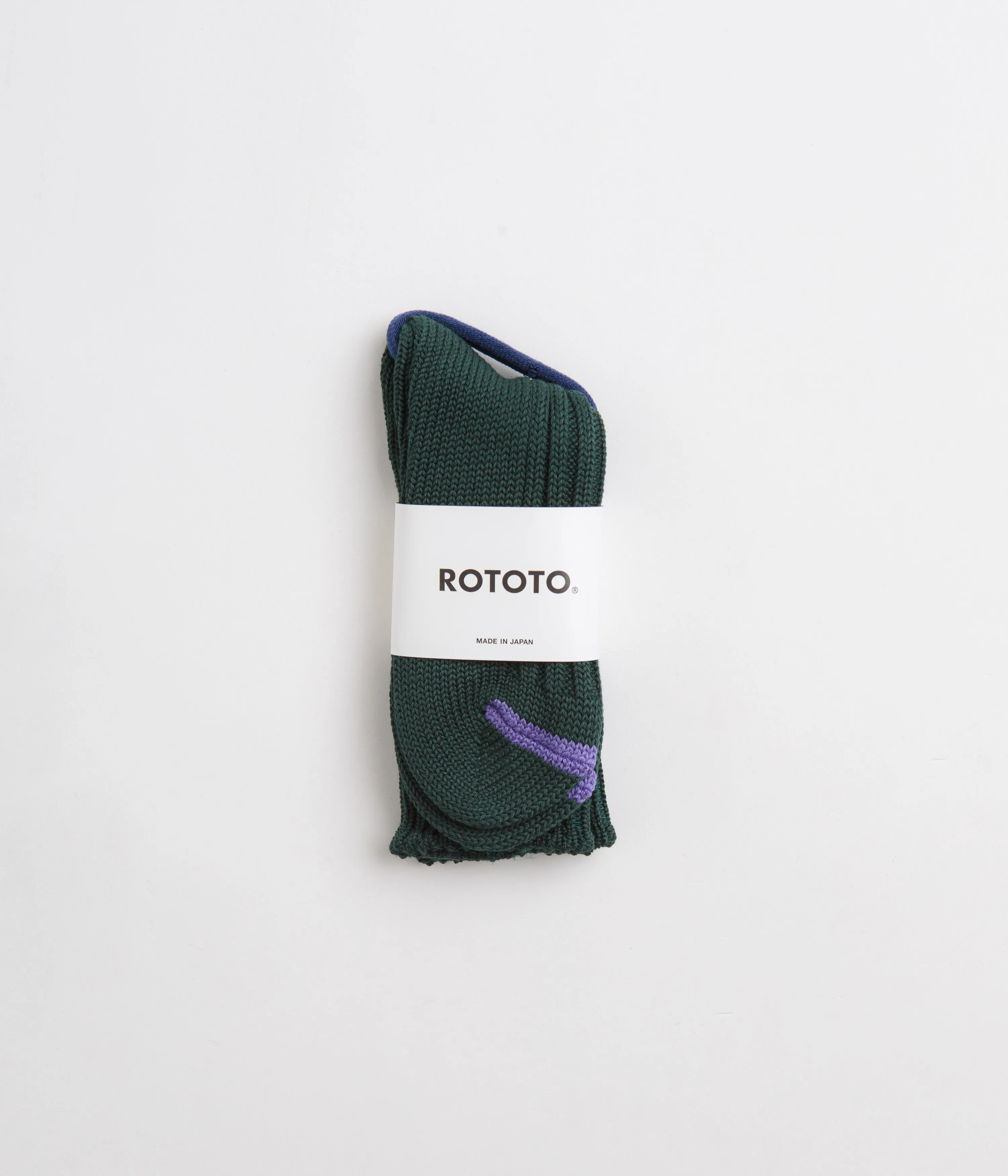 RoToTo Chunky Ribbed Crew Socks - Dark Green / Purple