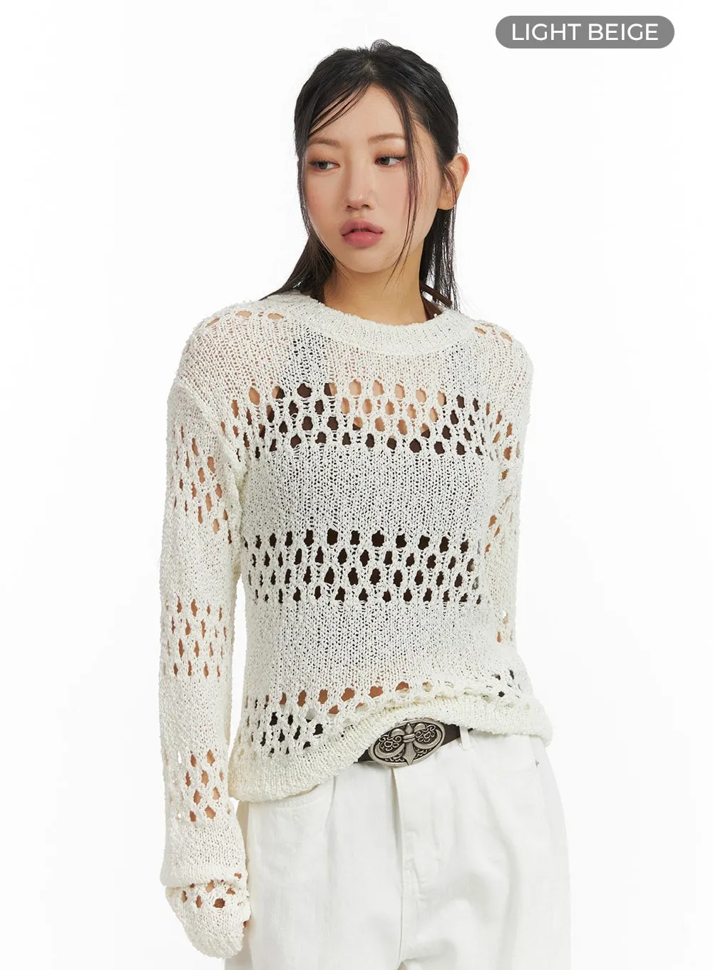 Round Neck Hollow Out Knit Sweater CM408