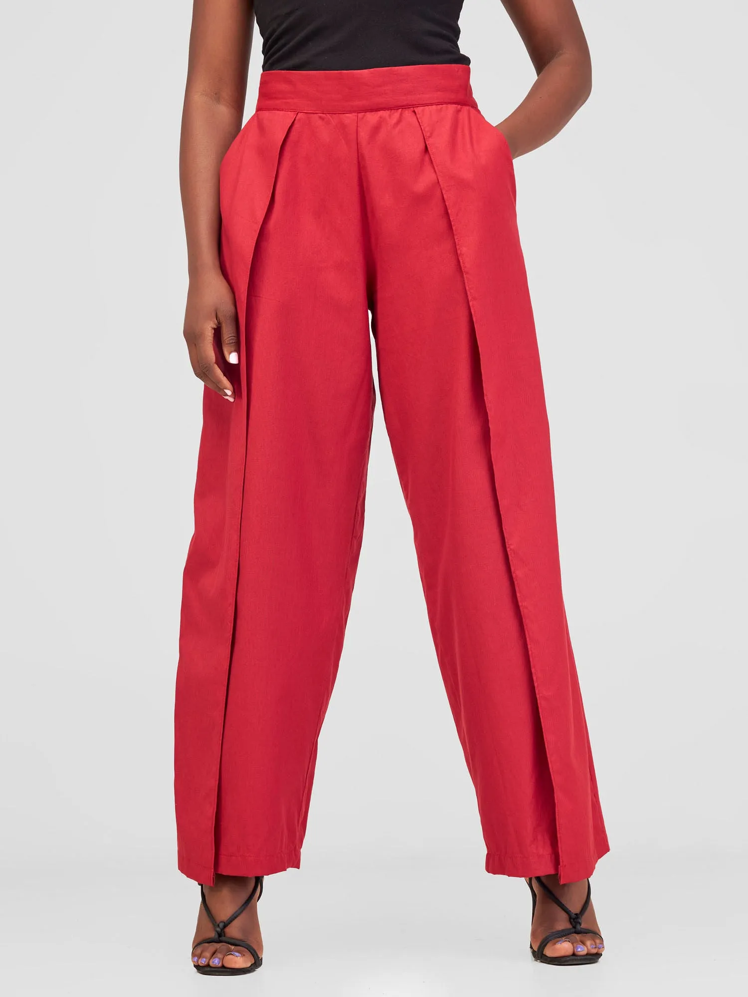 Safari Haya Front Slit Wide Leg Pants - Red Koi Print