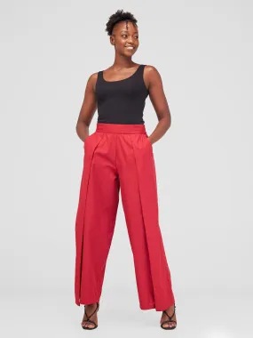 Safari Haya Front Slit Wide Leg Pants - Red Koi Print