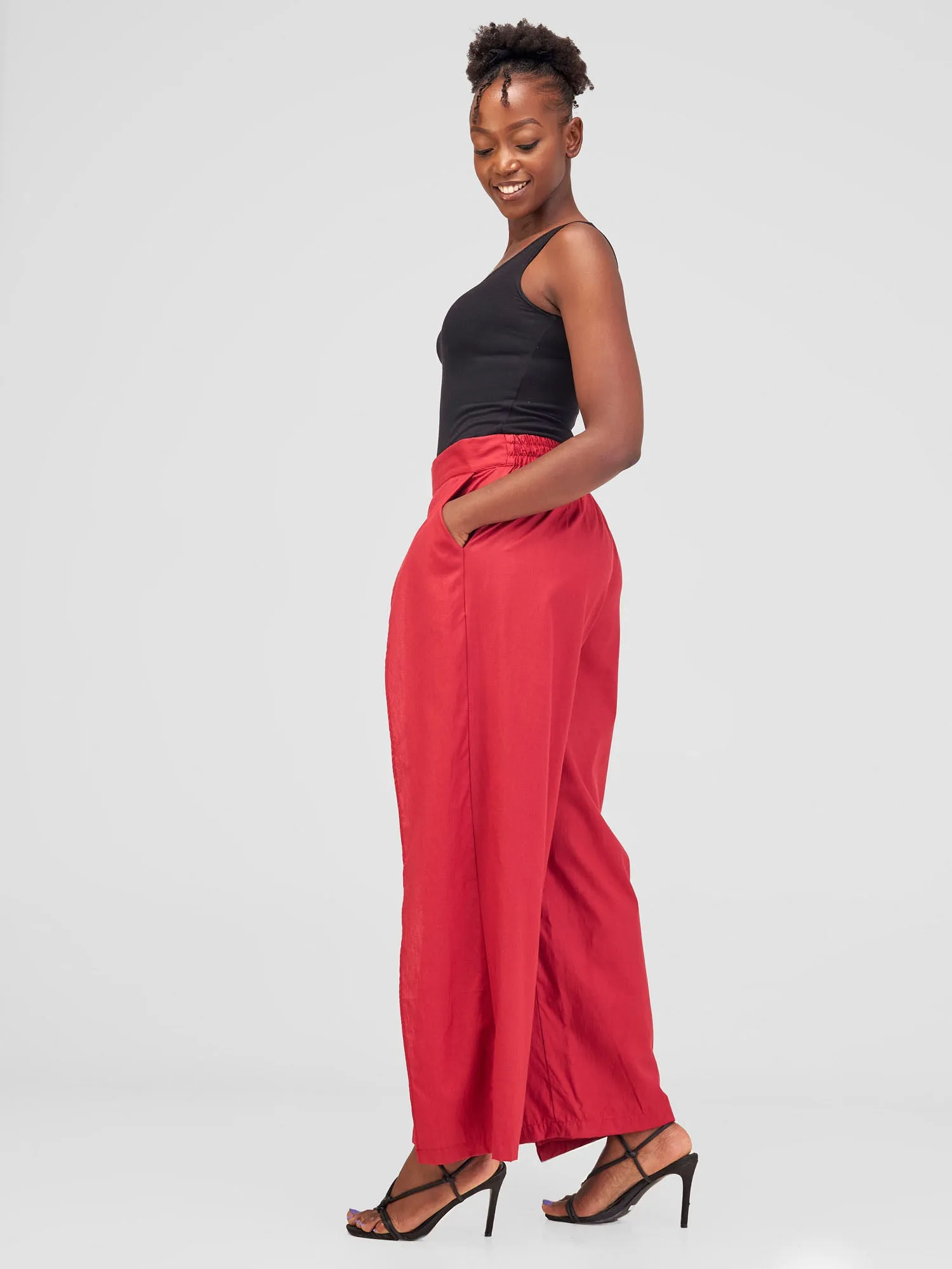 Safari Haya Front Slit Wide Leg Pants - Red Koi Print