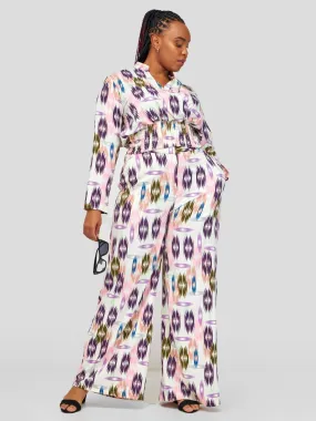 Salok Havilah Ariel Pant Set - White / Purple Print