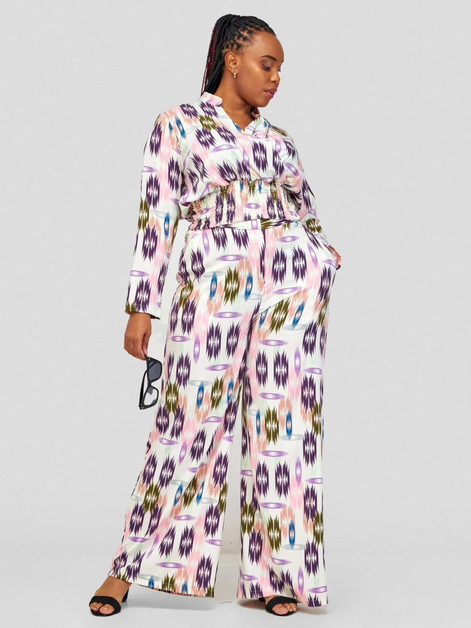 Salok Havilah Ariel Pant Set - White / Purple Print