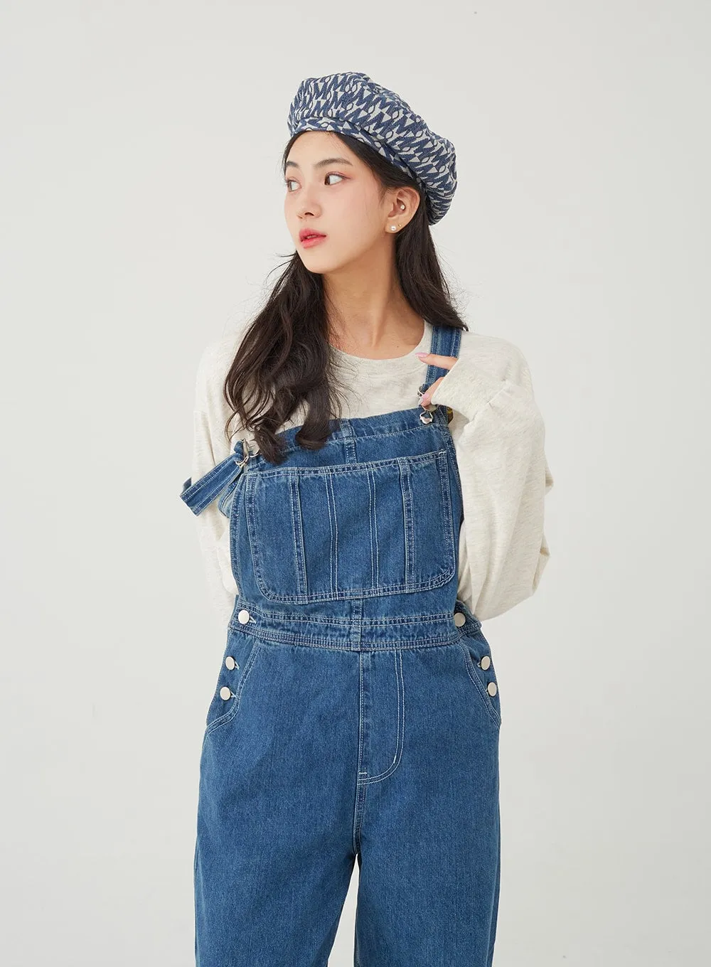 Side Button Denim Overall Pants BG24