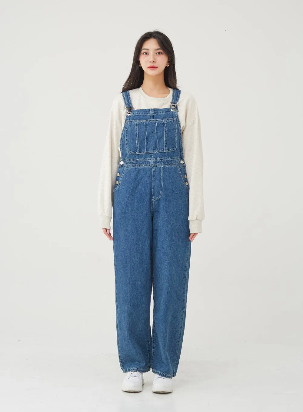 Side Button Denim Overall Pants BG24