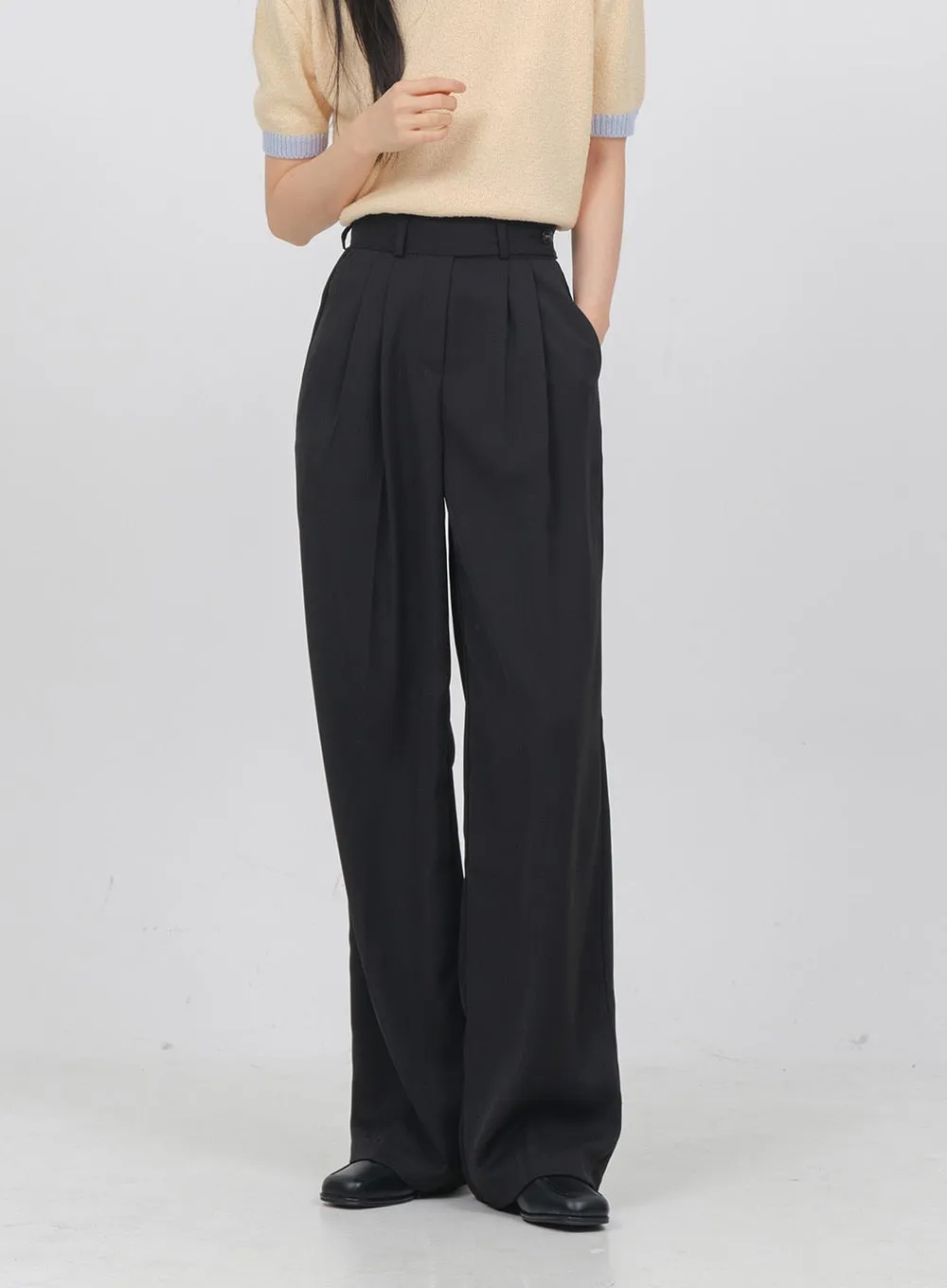 Side Double Button Wide Leg Tailored Pants OA08