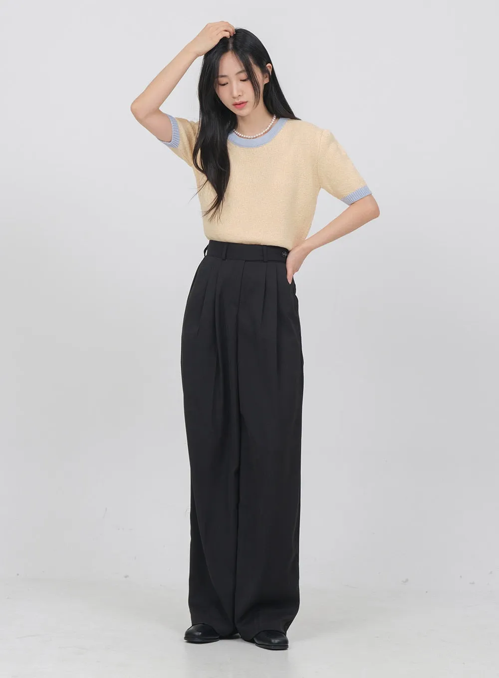 Side Double Button Wide Leg Tailored Pants OA08