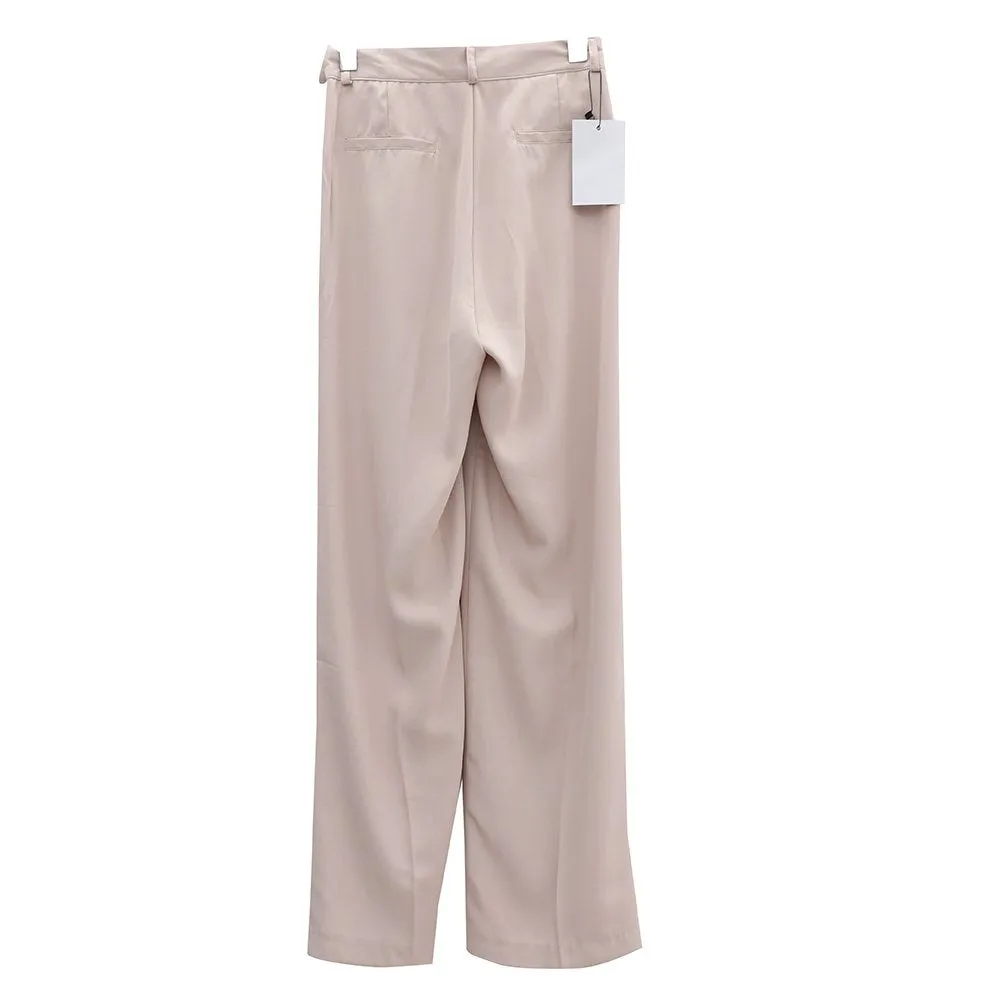 Side Double Button Wide Leg Tailored Pants OA08