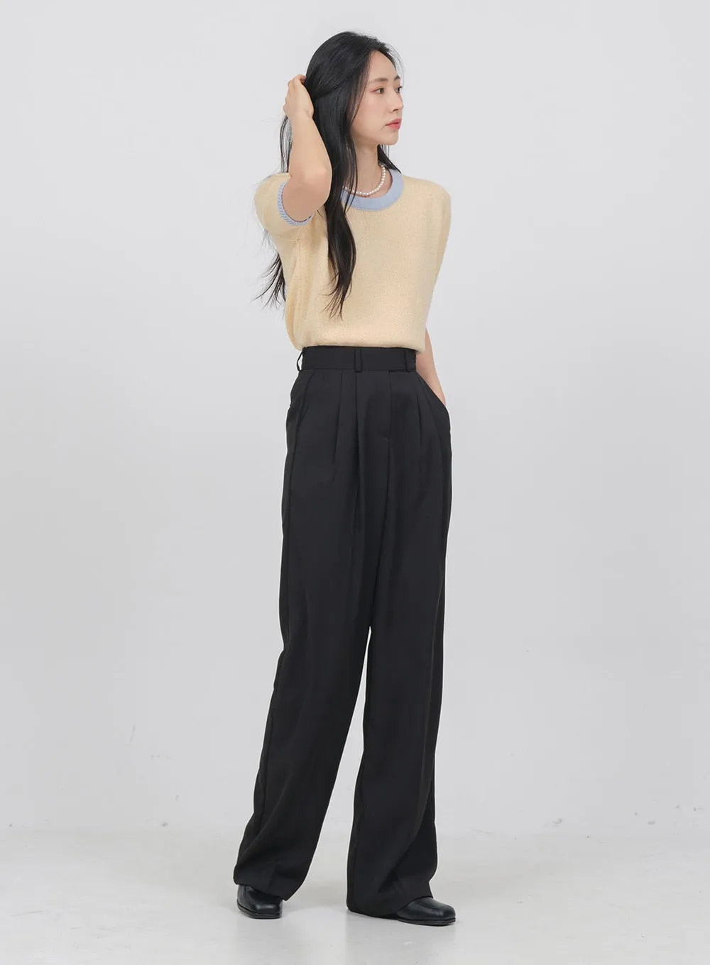 Side Double Button Wide Leg Tailored Pants OA08