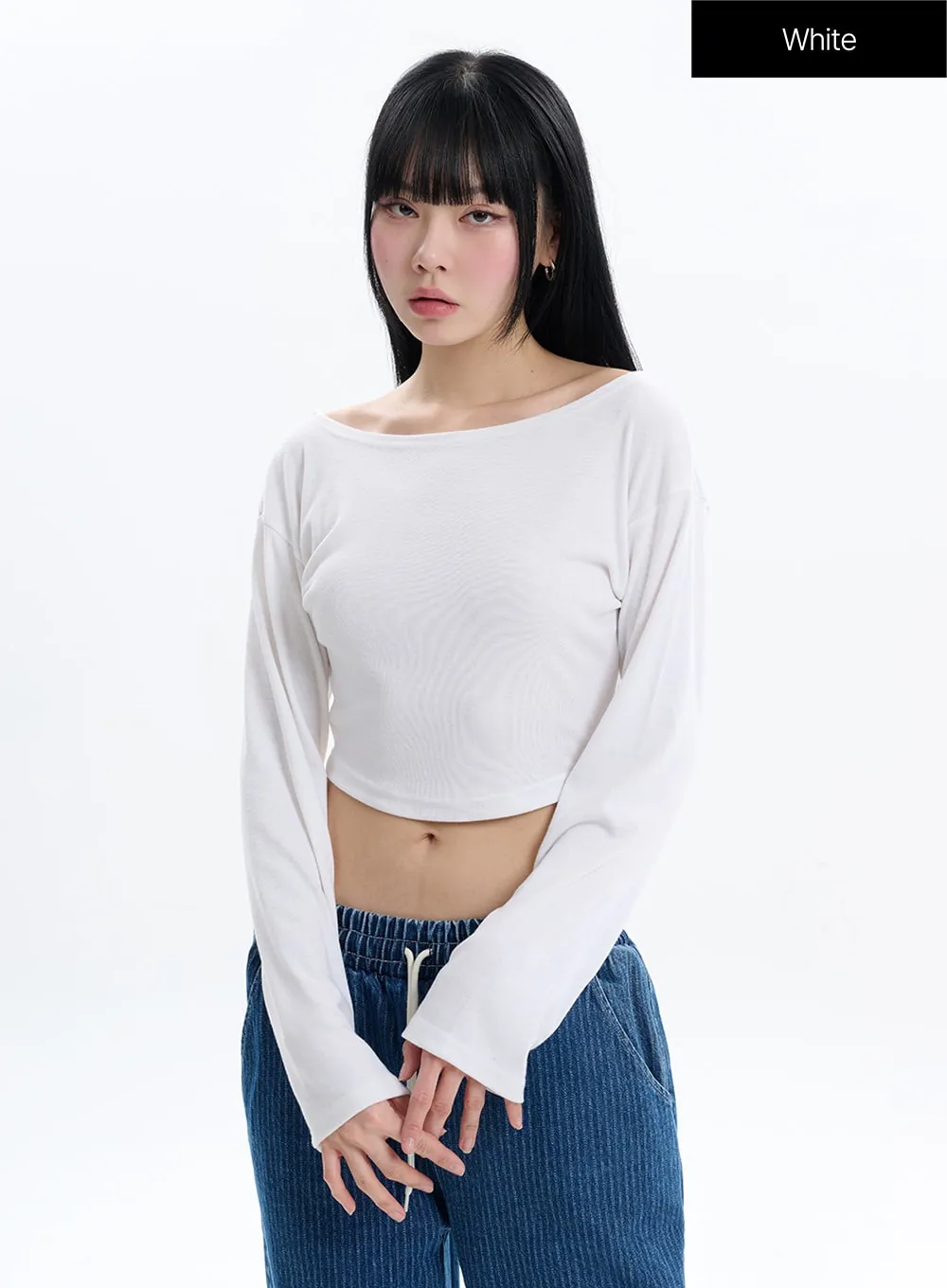 Solid Crop Long Sleeve Top IF413