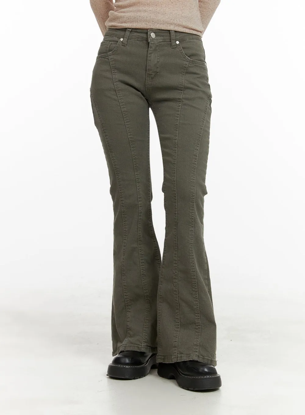 Stitched Bootcut Cotton Pants CA416