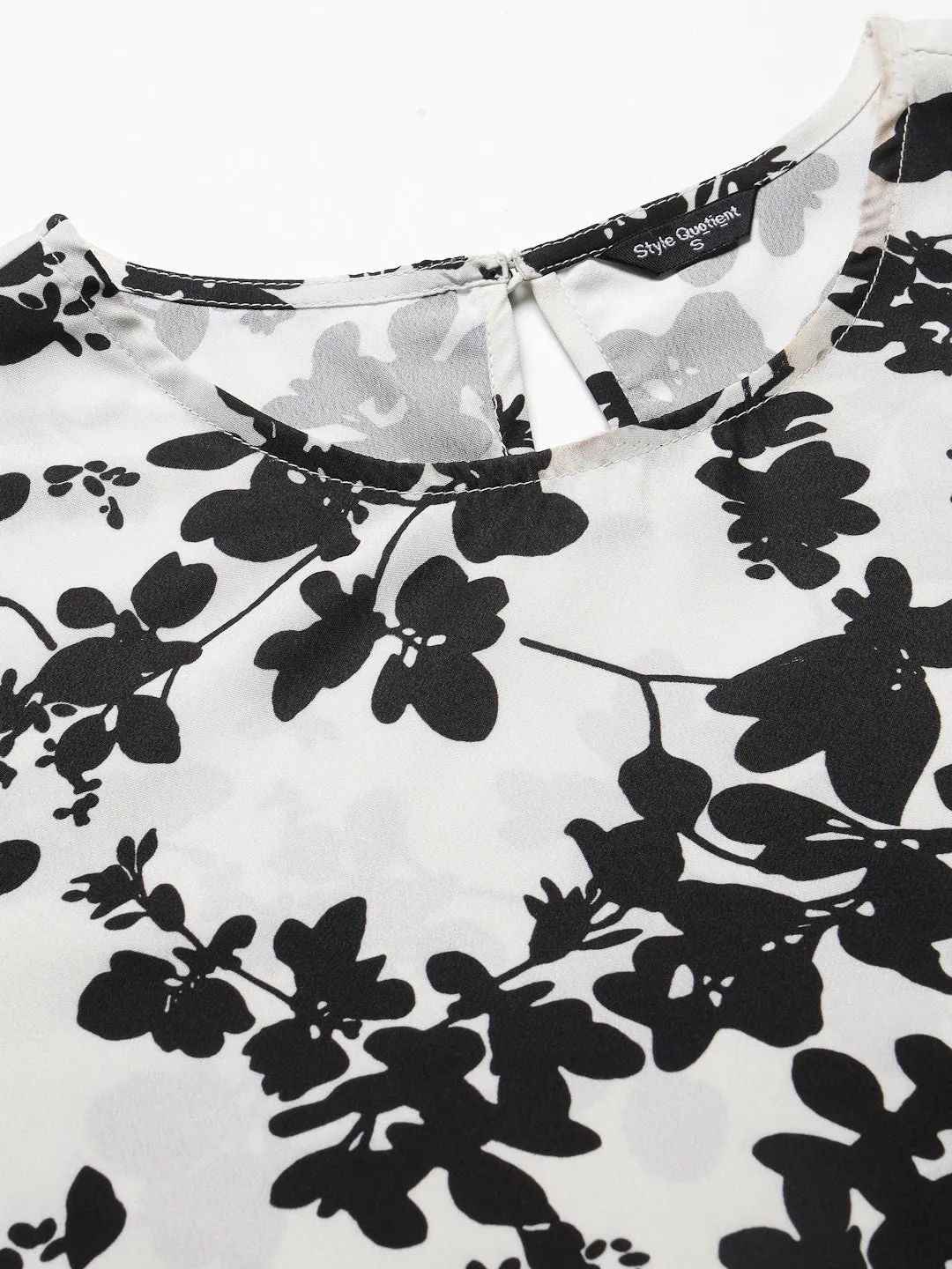 Style Quotient Women Black And White Floral Regular Smart Casual Top