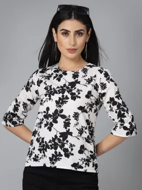 Style Quotient Women Black And White Floral Regular Smart Casual Top