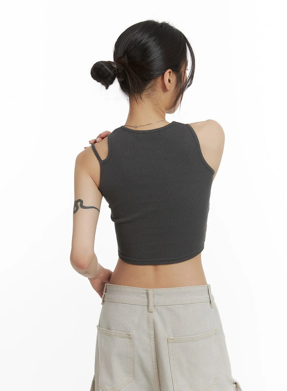 Unbalanced Cut-Out Crop Cami Top CM426