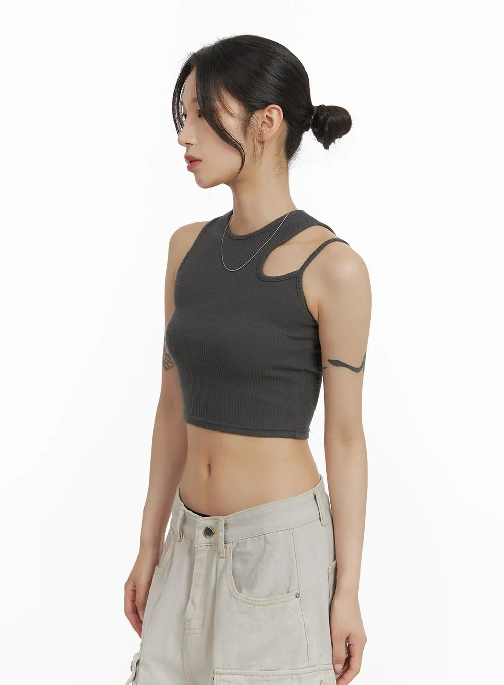 Unbalanced Cut-Out Crop Cami Top CM426