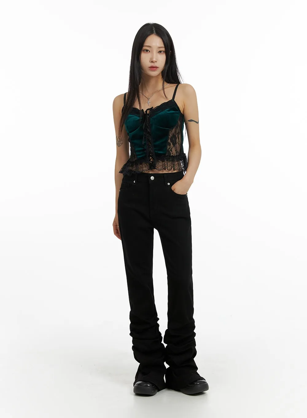 Velvet Lace Crop Sleeveless Top CF429