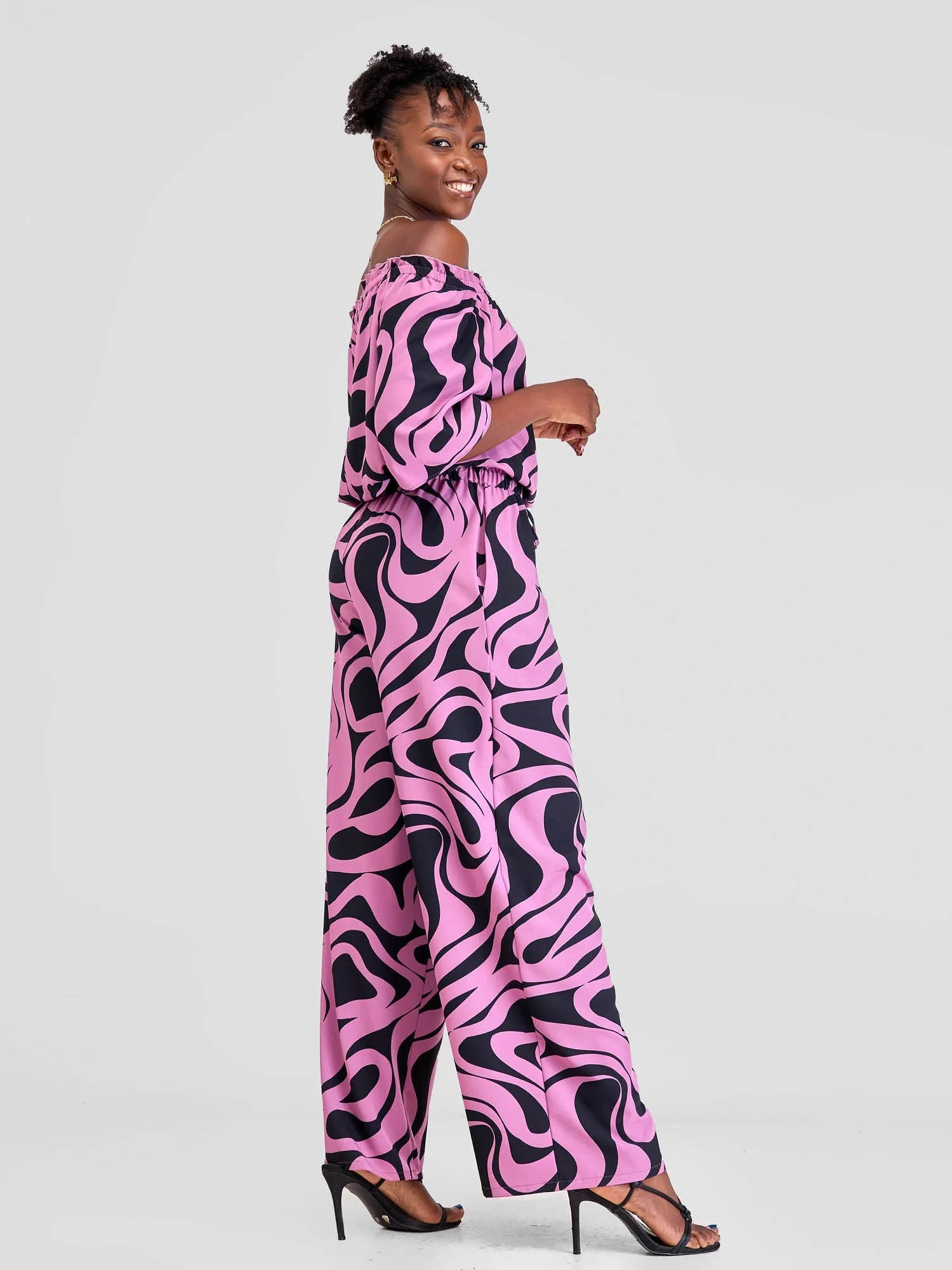 Vivo Situ Drawstring Pants - Black / Purple Tiri Print