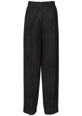 Wide Leg Lamé Trousers Black