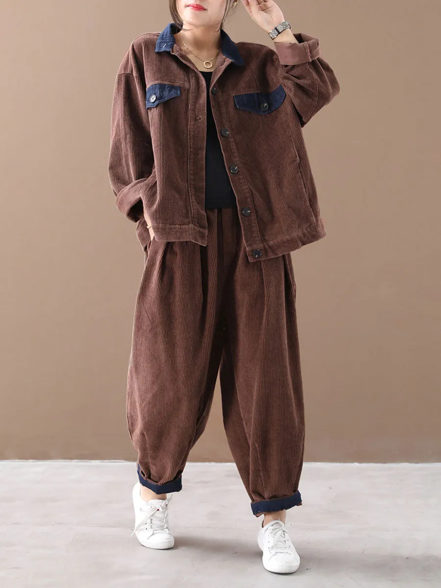 Women Autumn Vintage Coat   Harem Pants Sets