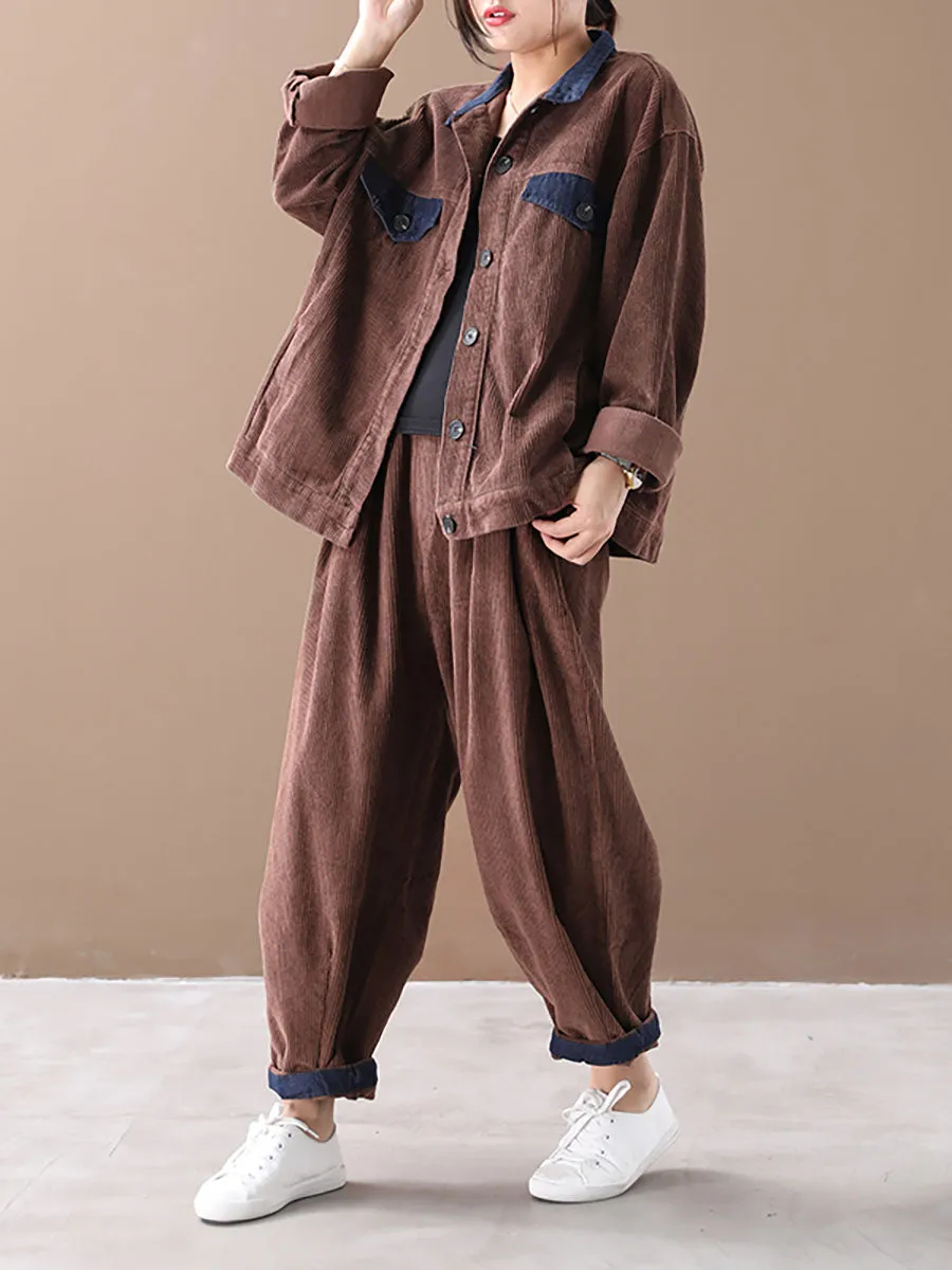 Women Autumn Vintage Coat   Harem Pants Sets