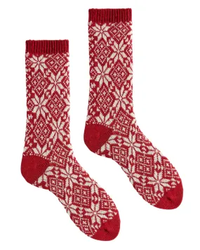 Women's Snowflake Wool Cashmere Crew Socks (Red)