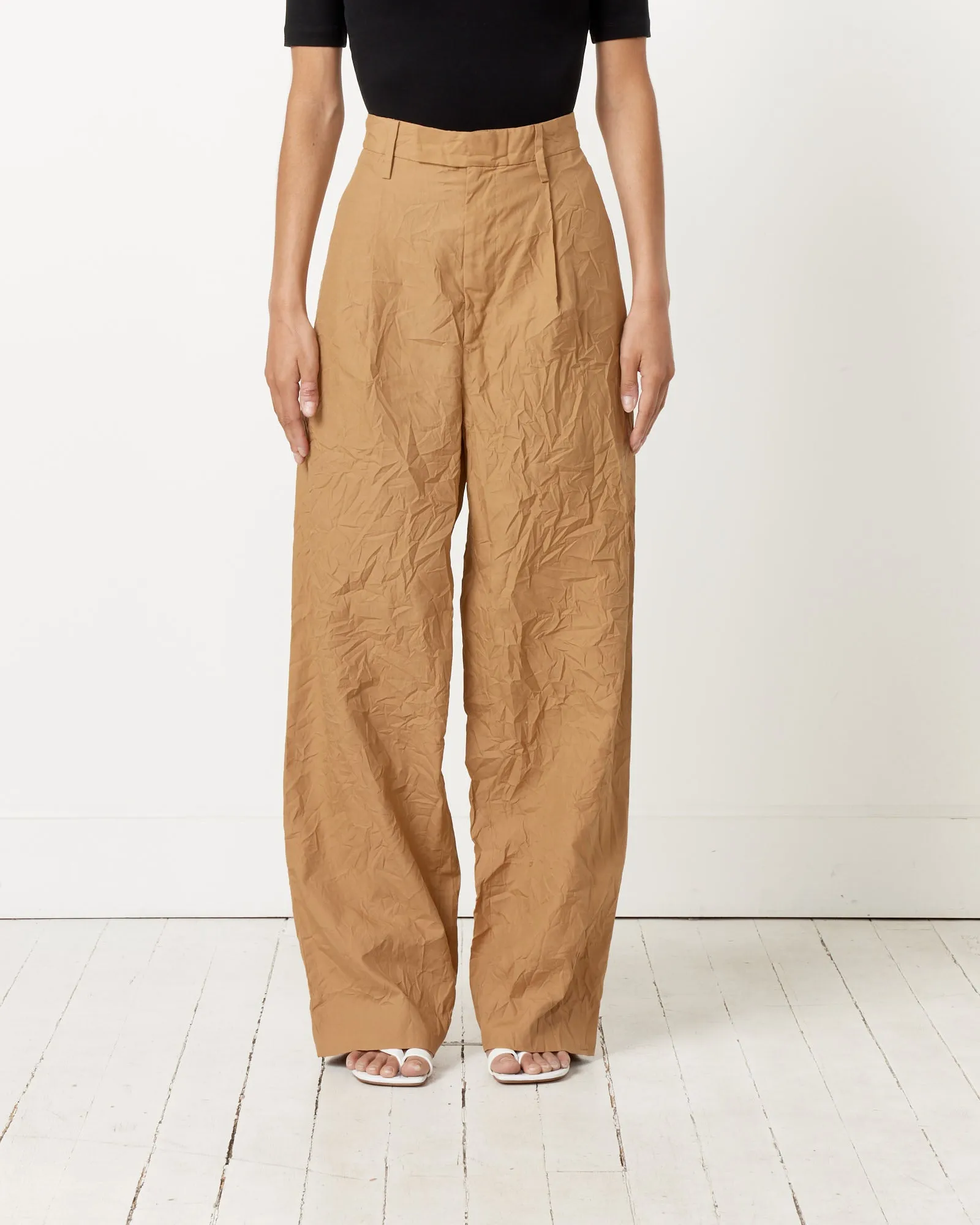 Wrinkled Twill Pant in Brown