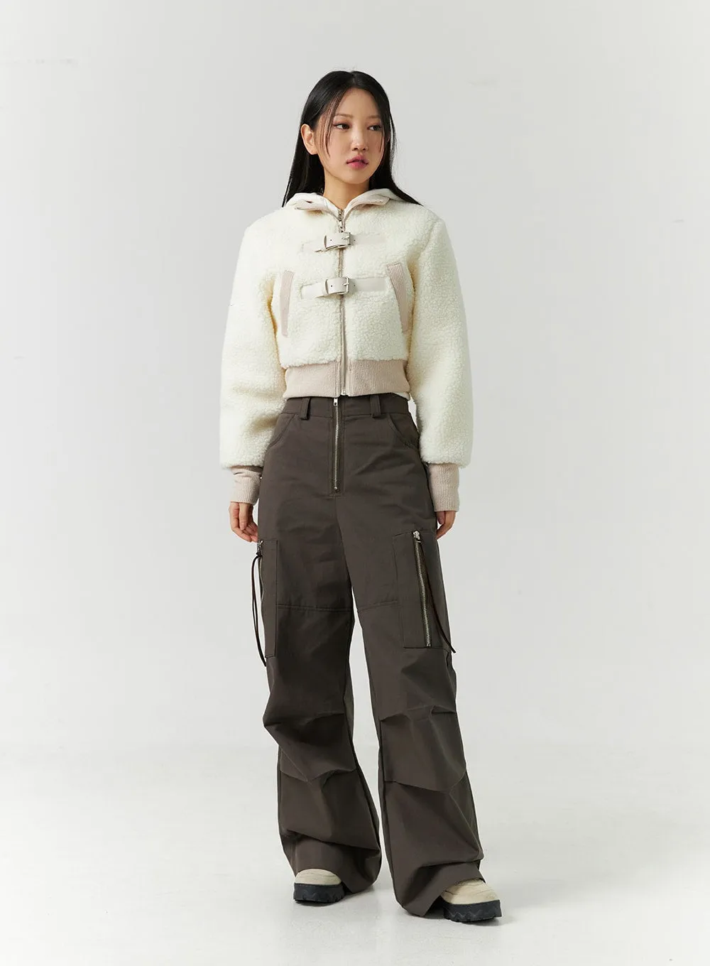 Zip Pocket Pintuck Wide Leg Pants CD301